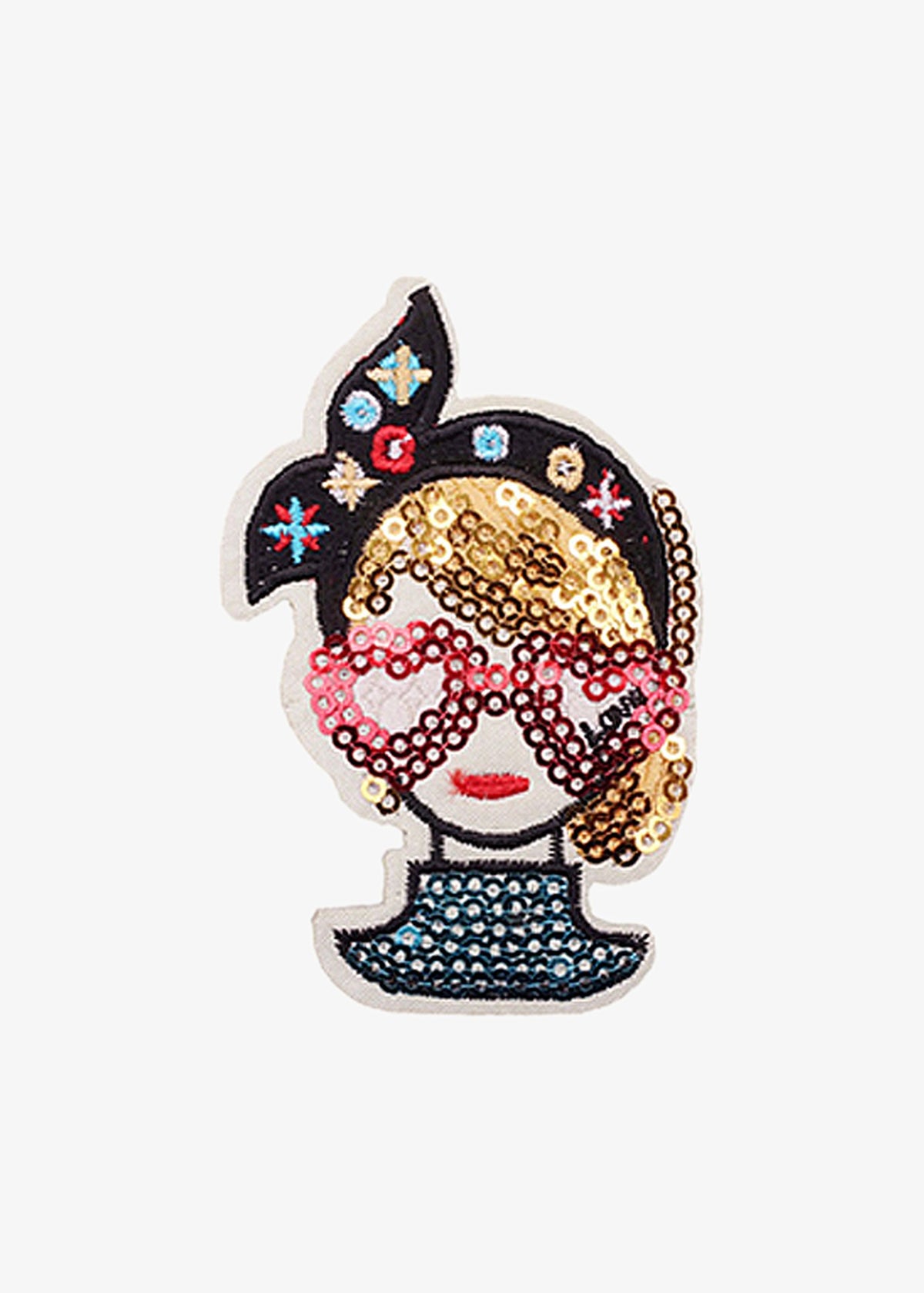 Sequin Girl with Heart Glasses patch
